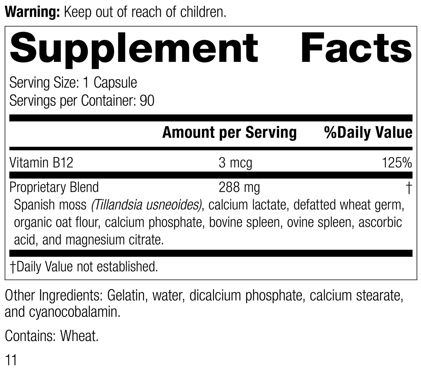 For-Til B12®, 90 Capsules, Rev 10 Supplement Facts