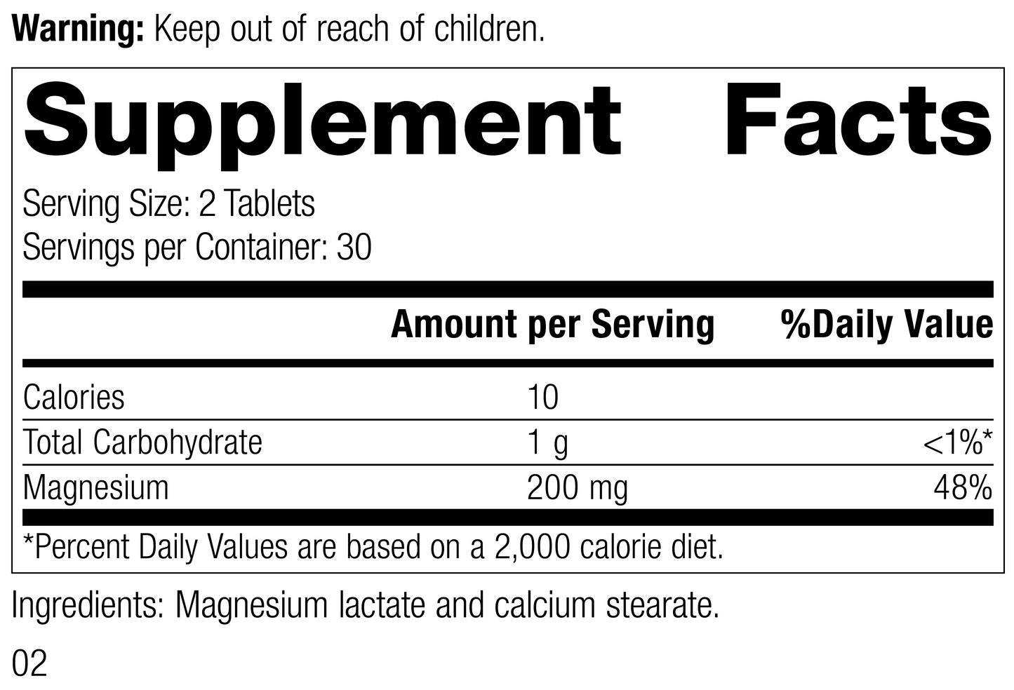 Magnesium Lactate Rev 02 Supplement Facts