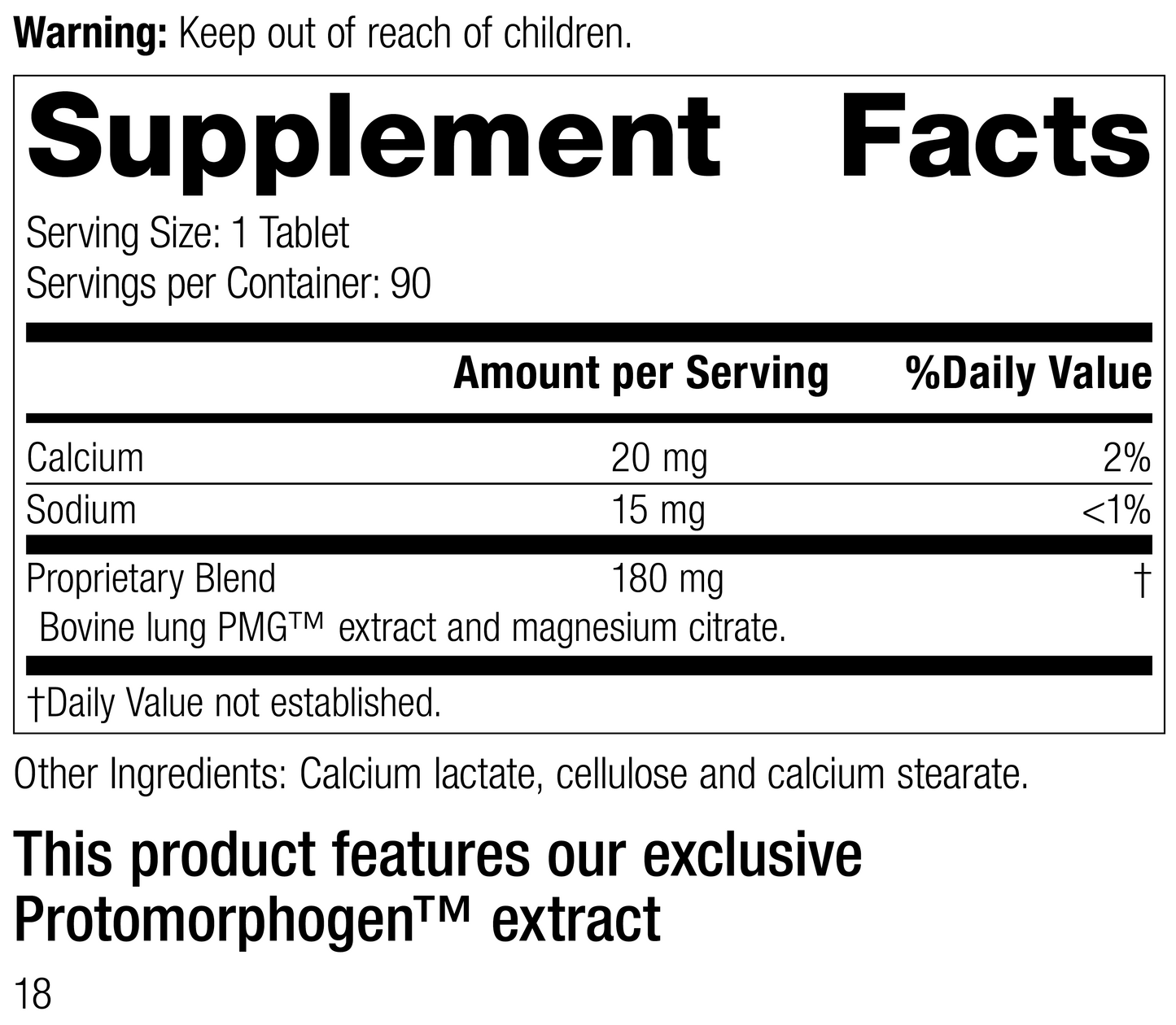 Pneumotrophin PMG®, Rev 16 Supplement Facts