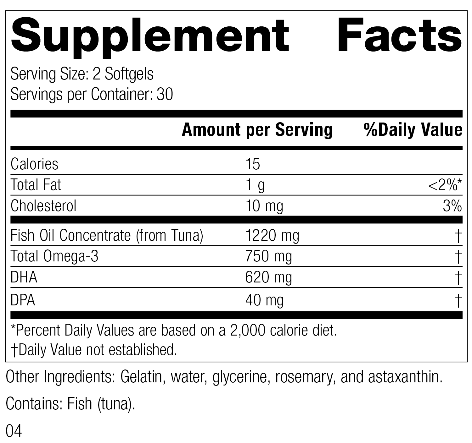 Olprima™ DHA, 60 Softgels, Rev 02 Supplement Facts