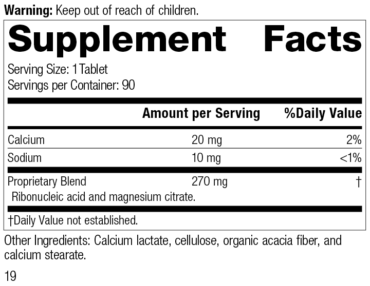 Ribonucleic Acid (RNA), 90 Tablets, Rev 19 Supplement Facts