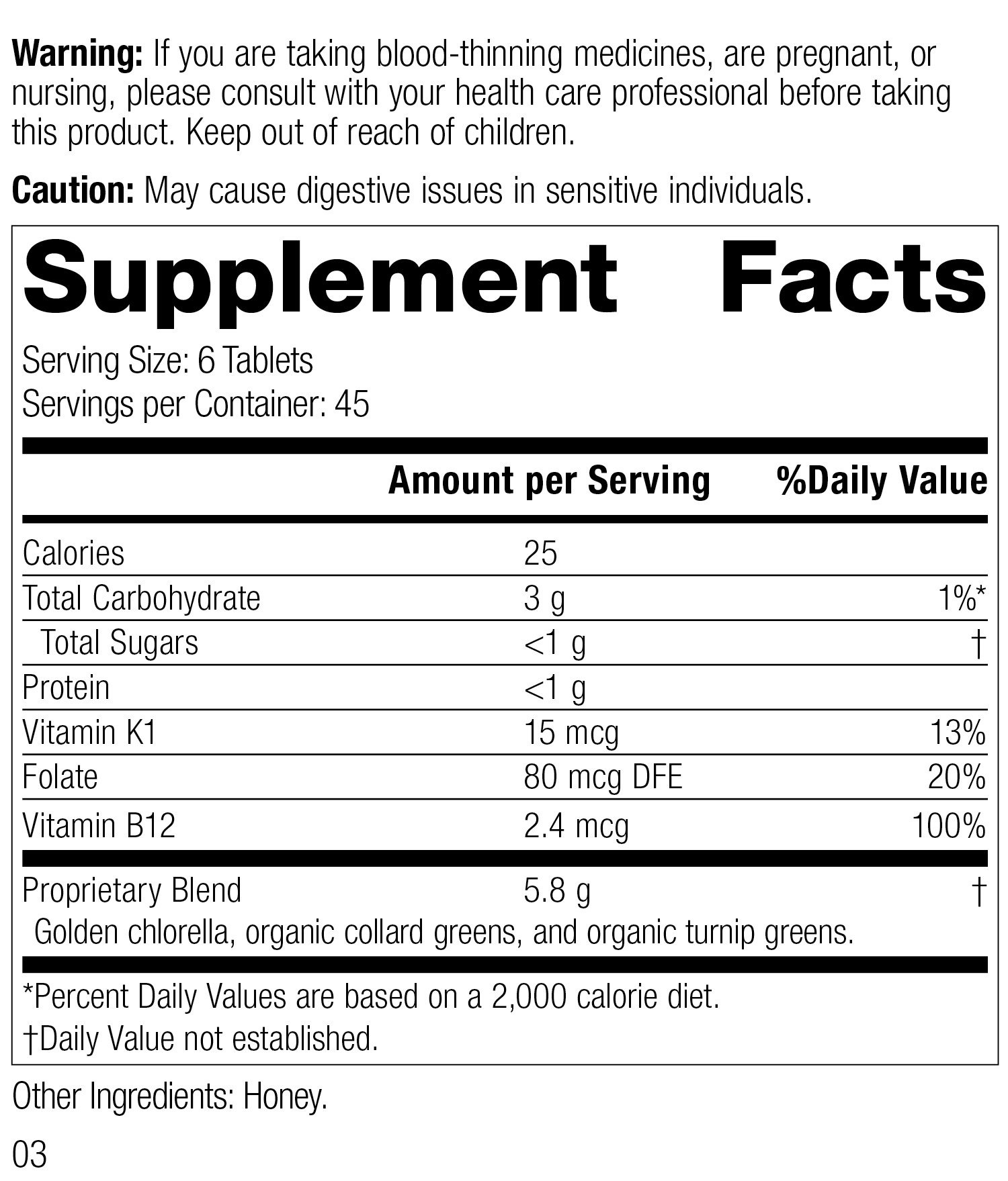 Nutrition label for Whole Food Folate