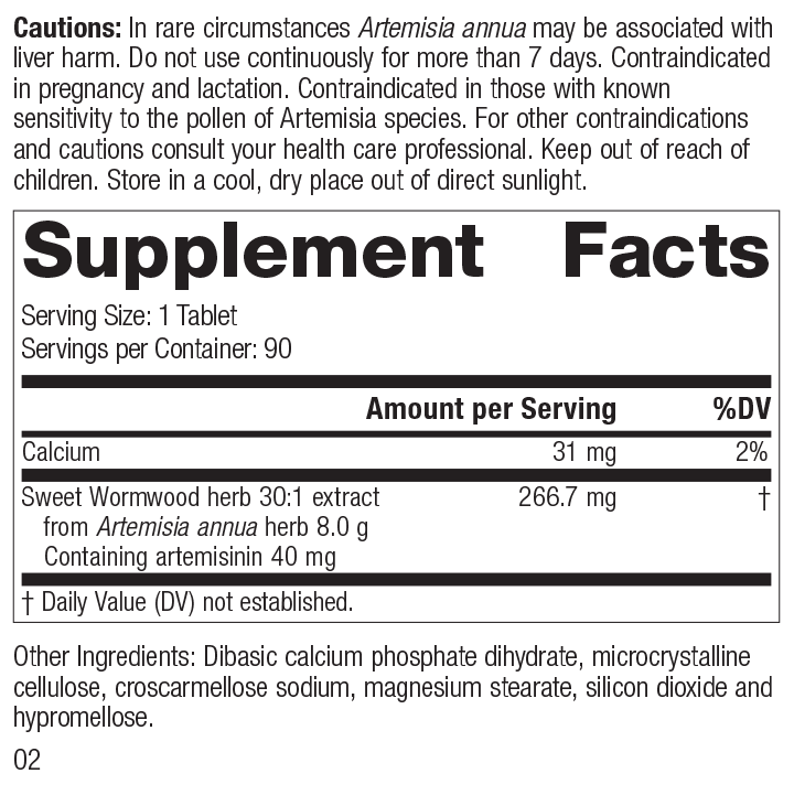 Artemisinin Forte Supplement Facts Label, Rev 01