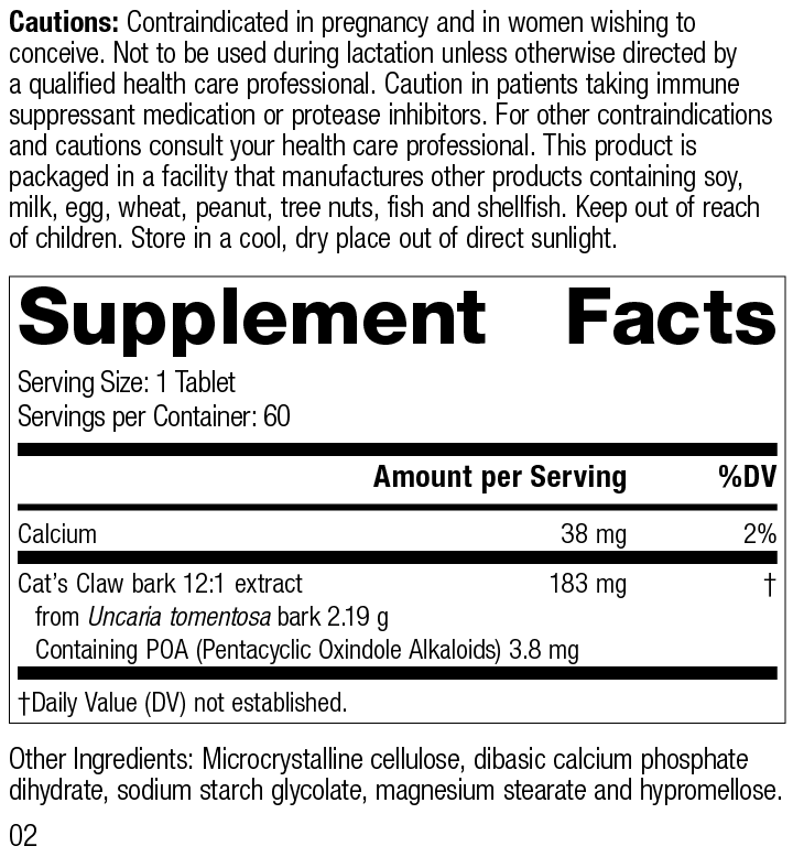 M1680 Cats Claw Forte, Rev 02 Supplement Facts